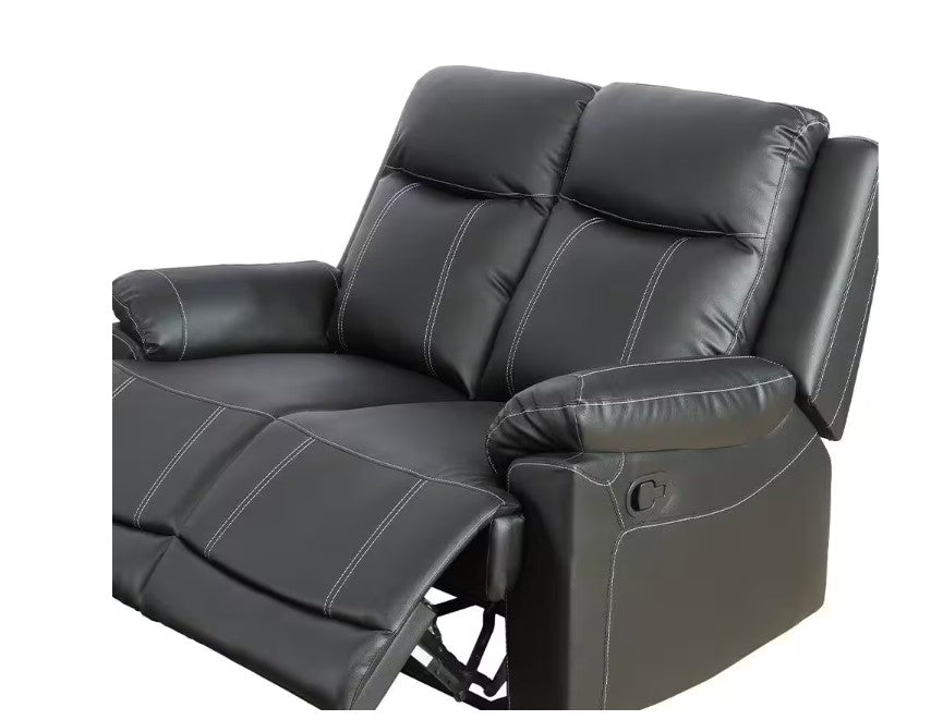 Black Faux Leather Recliner Chairs Set of 3