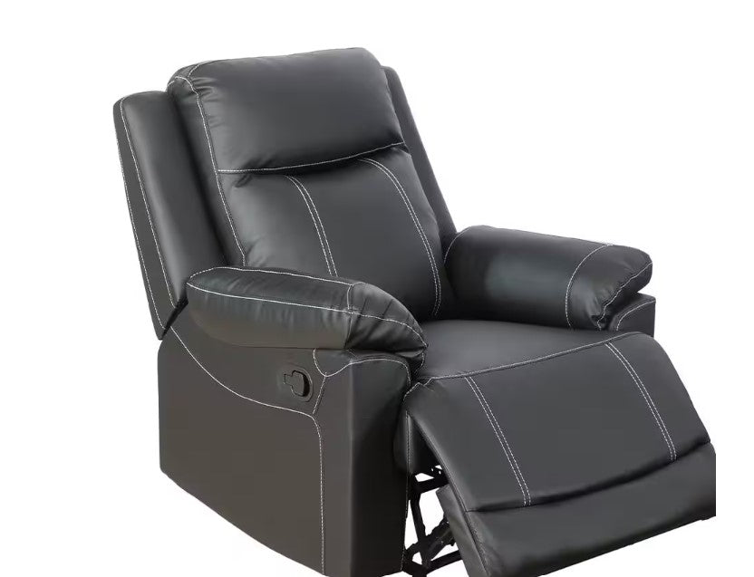 Black Faux Leather Recliner Chairs Set of 3