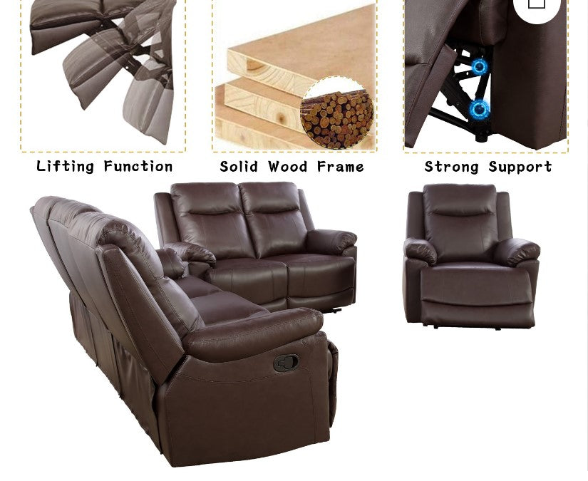 Brown Faux Leather Recliner Set of 3