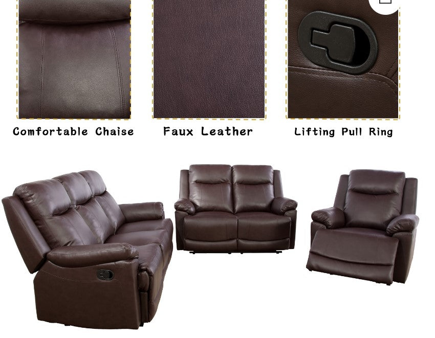 Brown Faux Leather Recliner Set of 3