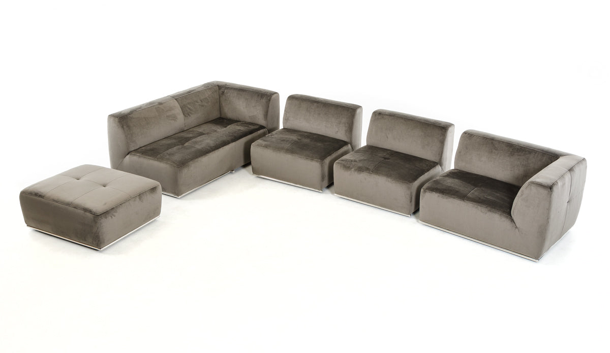 Divani Casa Hawthorn - Modern Grey Fabric Modular Left Facing Sectional Sofa + Ottoman