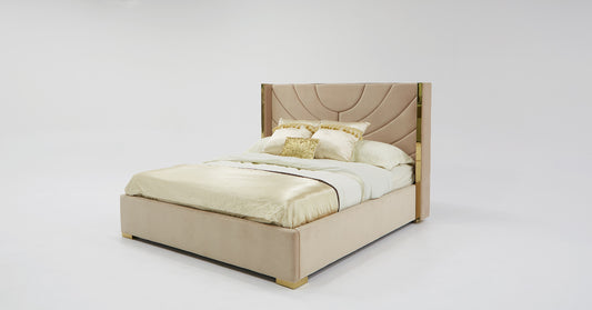 Divani Casa Visalia Modern Beige Velvet & Gold Eastern King Bed