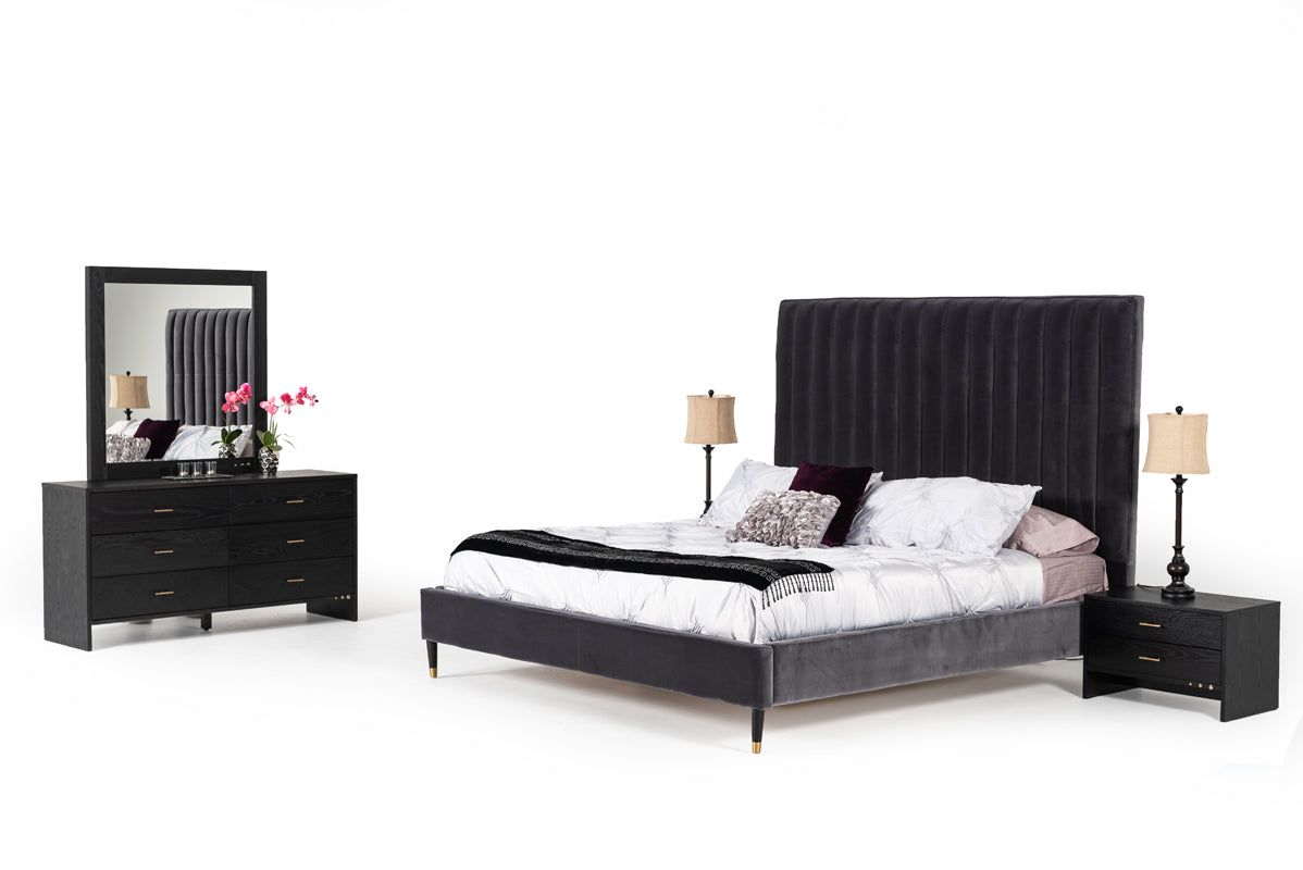 Modrest Hemlock Modern Dark Grey Velvet Bed