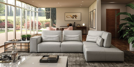 Coronelli Collezioni Hollywood - Italian Light Grey Leather RAF Chaise Sectional Sofa