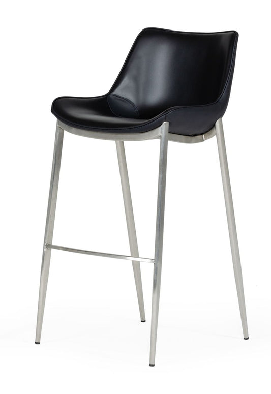 Modrest Hooper - Modern Black Eco-Leather Bar Stool (Set of 2)