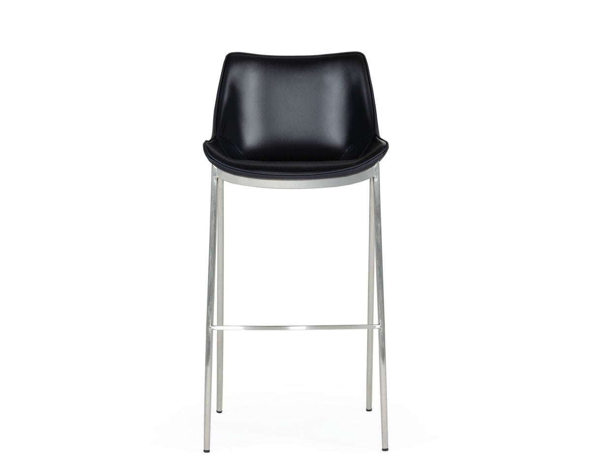 Modrest Hooper - Modern Black Eco-Leather Bar Stool (Set of 2)