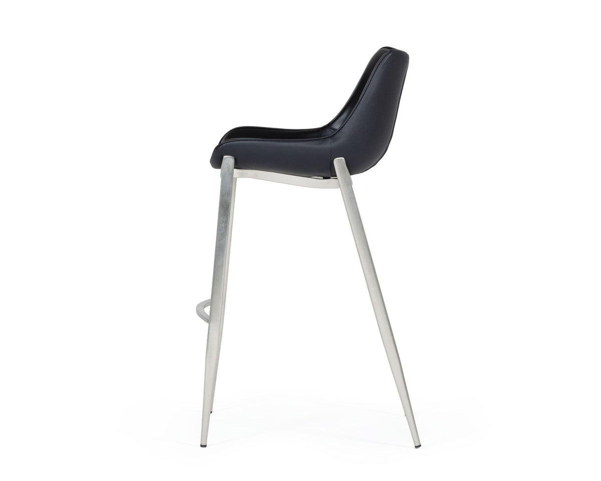 Modrest Hooper - Modern Black Eco-Leather Bar Stool (Set of 2)