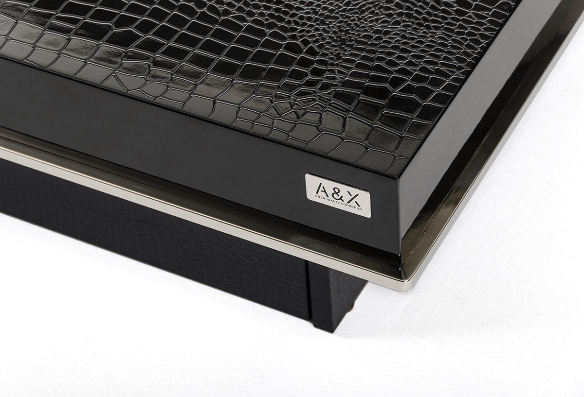 A&X Horizon - Modern Crocodile Black Coffee Table with Pull Out Squares