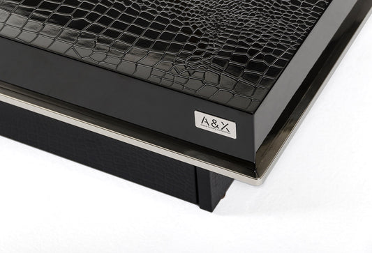 A&X Horizon - Modern Crocodile Black Coffee Table with Pull Out Squares