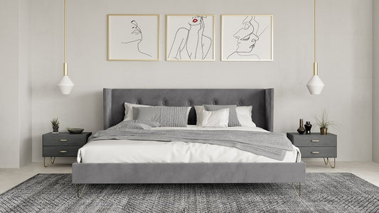 Nova Domus Bryan Modern Grey Velvet & Gold Bed