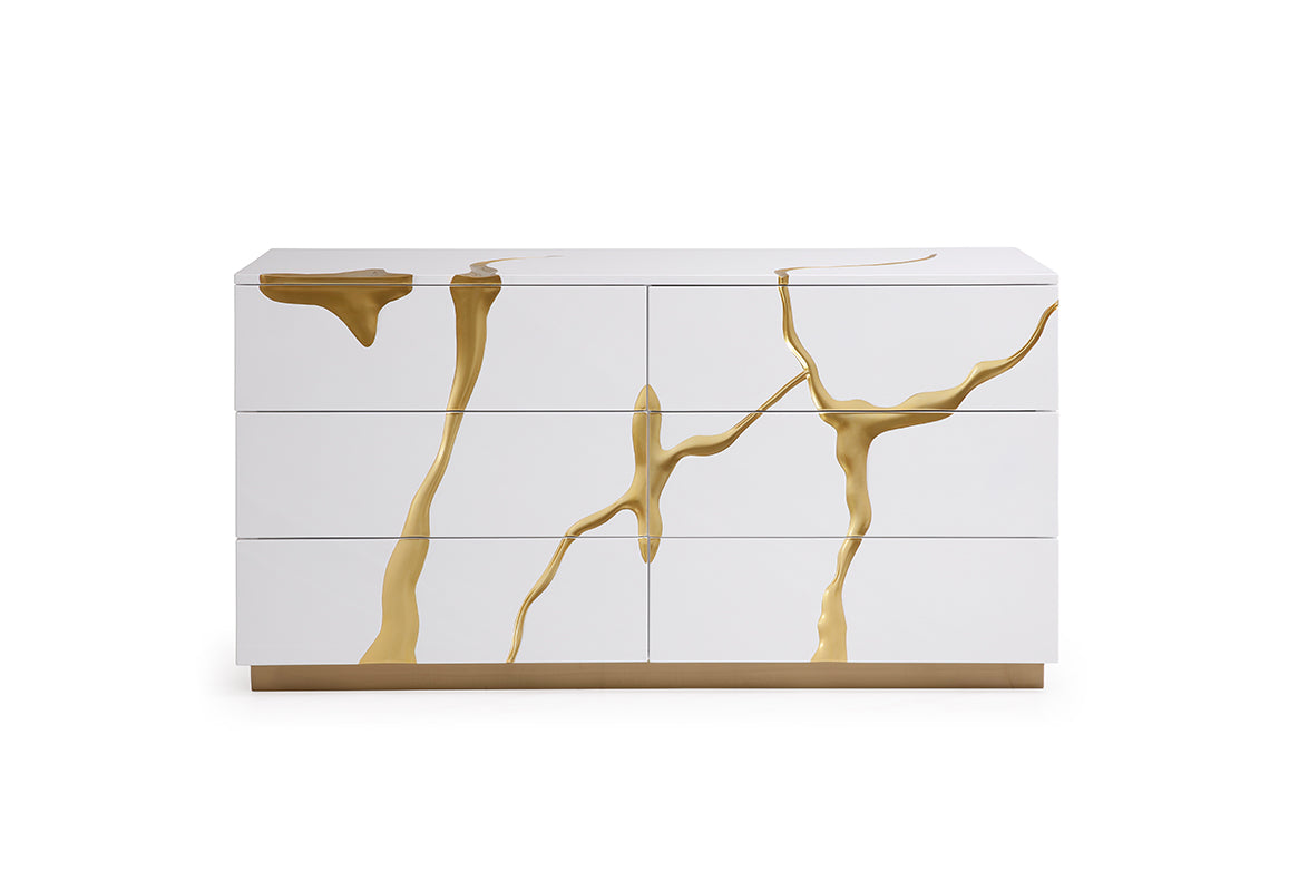 Modrest Aspen Modern Wide White and Gold Dresser