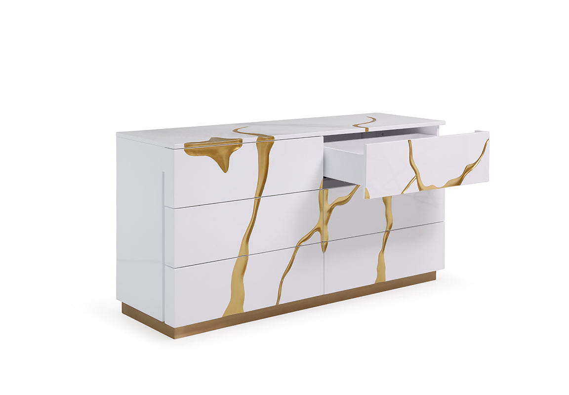 Modrest Aspen Modern Wide White and Gold Dresser