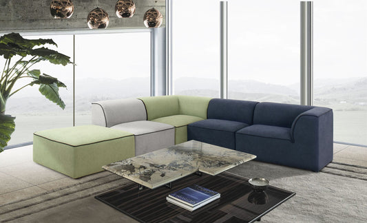 Divani Casa Polo - Modern Green + Blue + Grey Fabric Modular Sectional Sofa