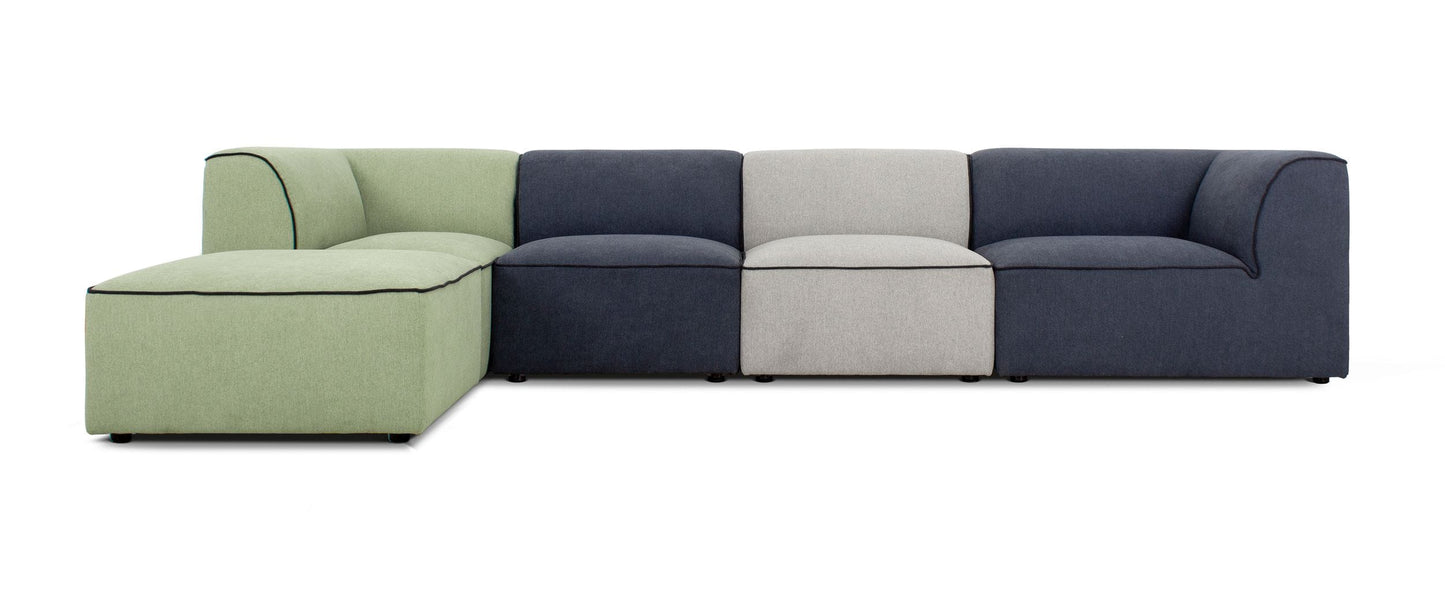 Divani Casa Polo - Modern Green + Blue + Grey Fabric Modular Sectional Sofa