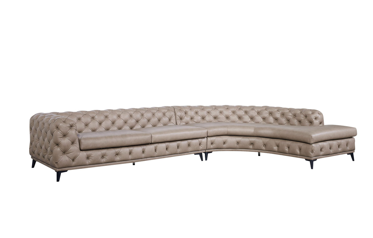 DIvani Casa Kohl - Contemporary Tan RAF Curved Shape Sectional Sofa w/ Chaise