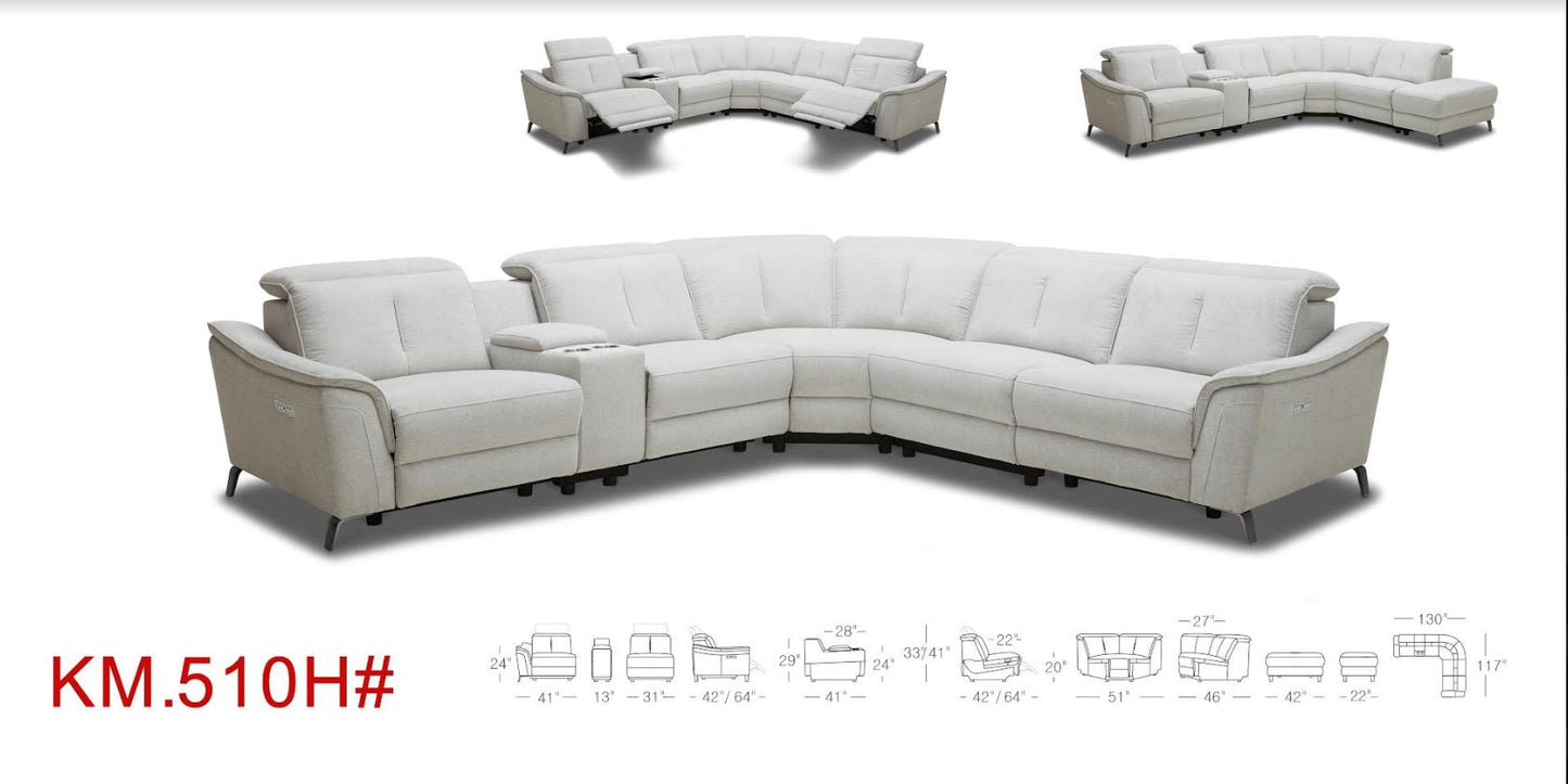 Divani Casa Lloyd - Modern Grey Fabric Sectional with Recliners + Console