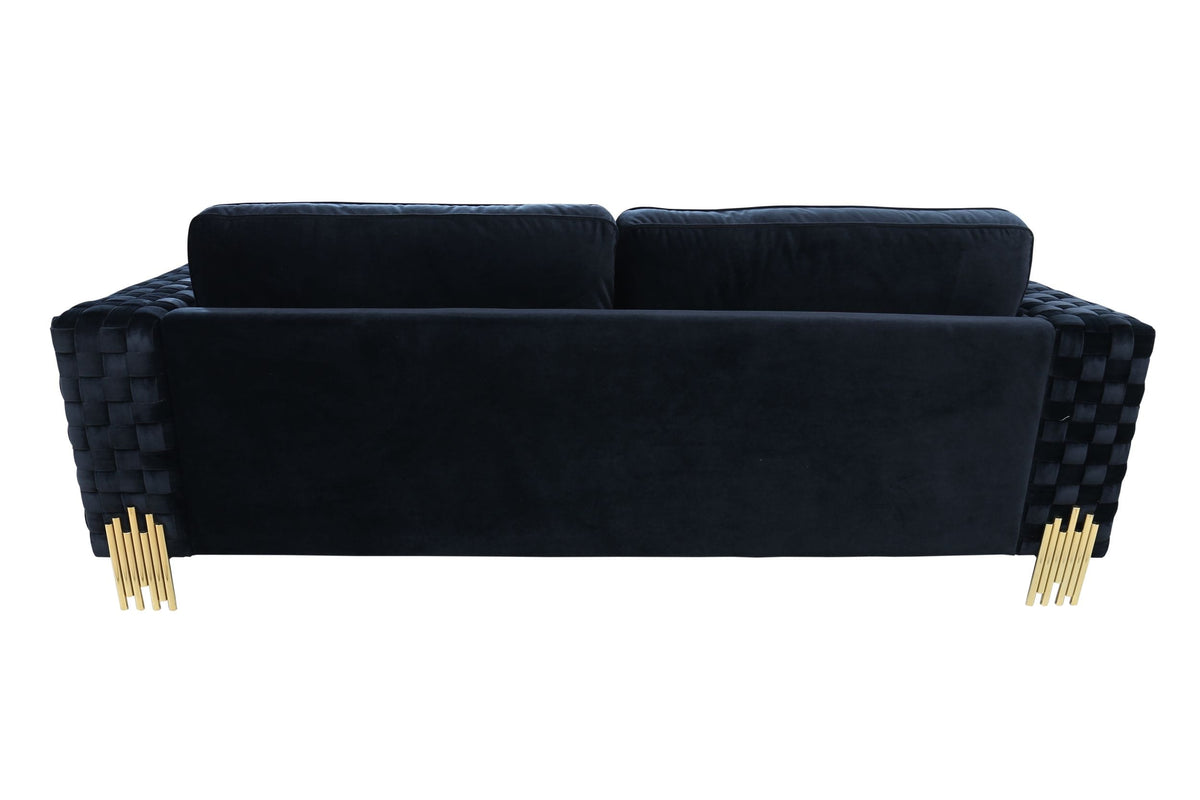 Divani Casa Lori - Modern Velvet Glam Black & Gold Sofa