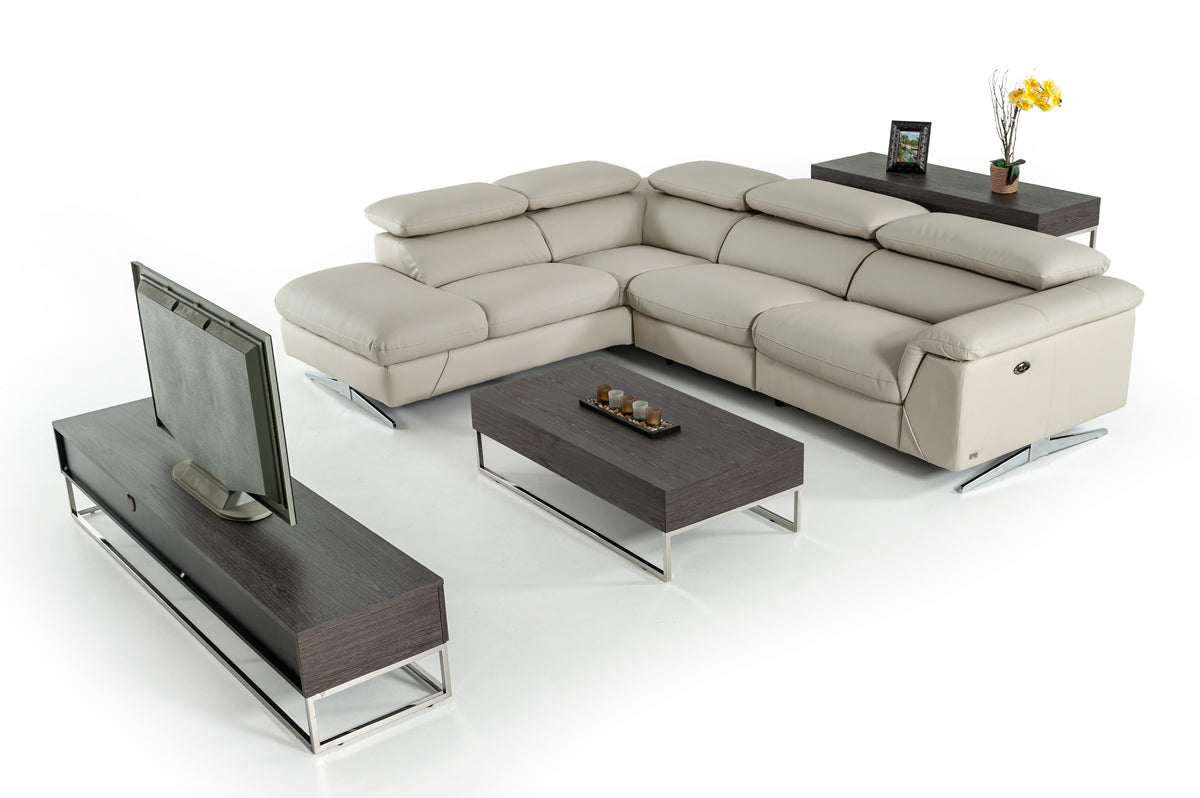 Divani Casa Maine - Modern Light Grey Eco-Leather Left Facing Sectional Sofa with Recliner