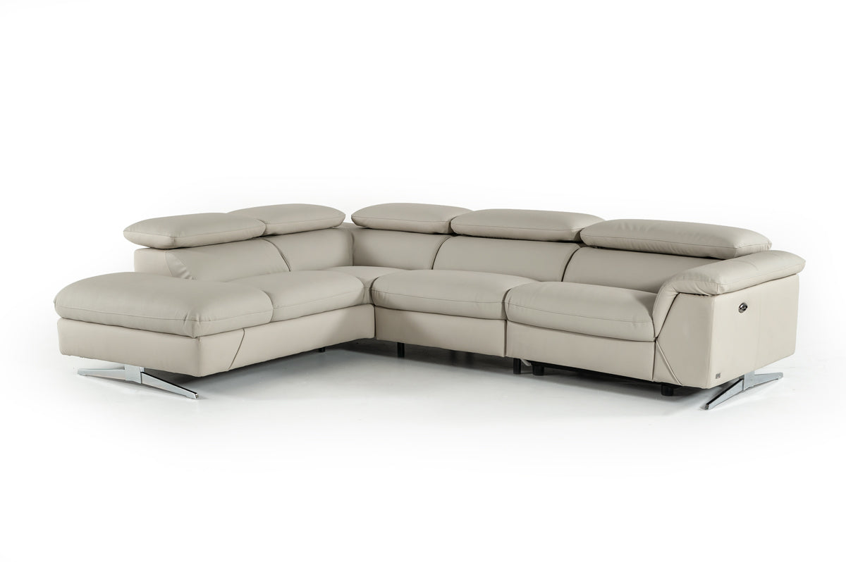 Divani Casa Maine - Modern Light Grey Eco-Leather Left Facing Sectional Sofa with Recliner