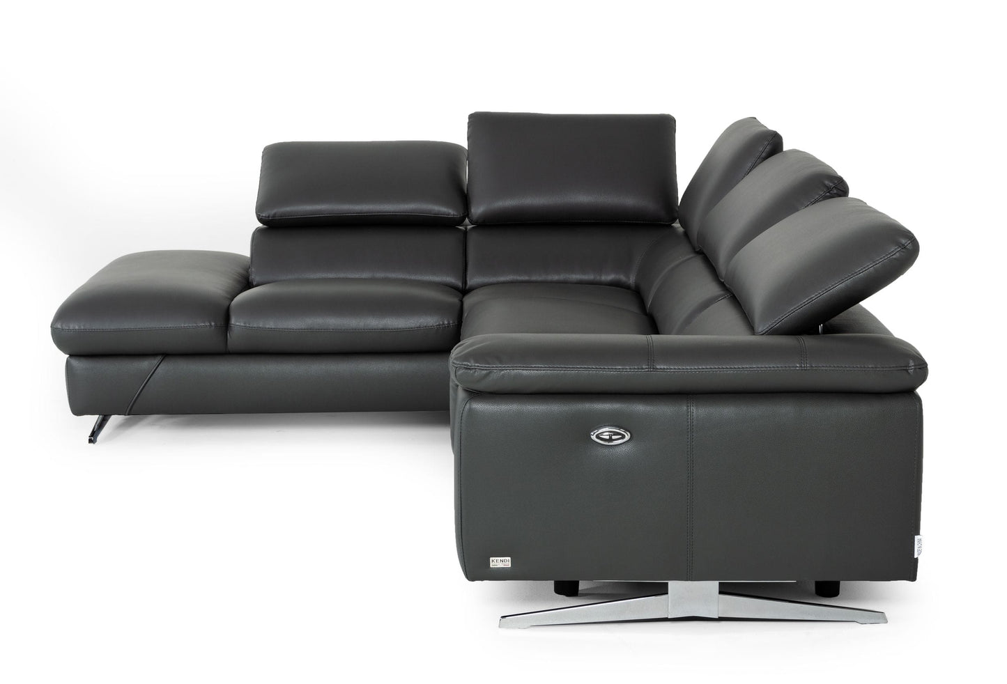 Divani Casa Maine - Modern Dark Grey Eco-Leather Left Facing Sectional Sofa with Recliner