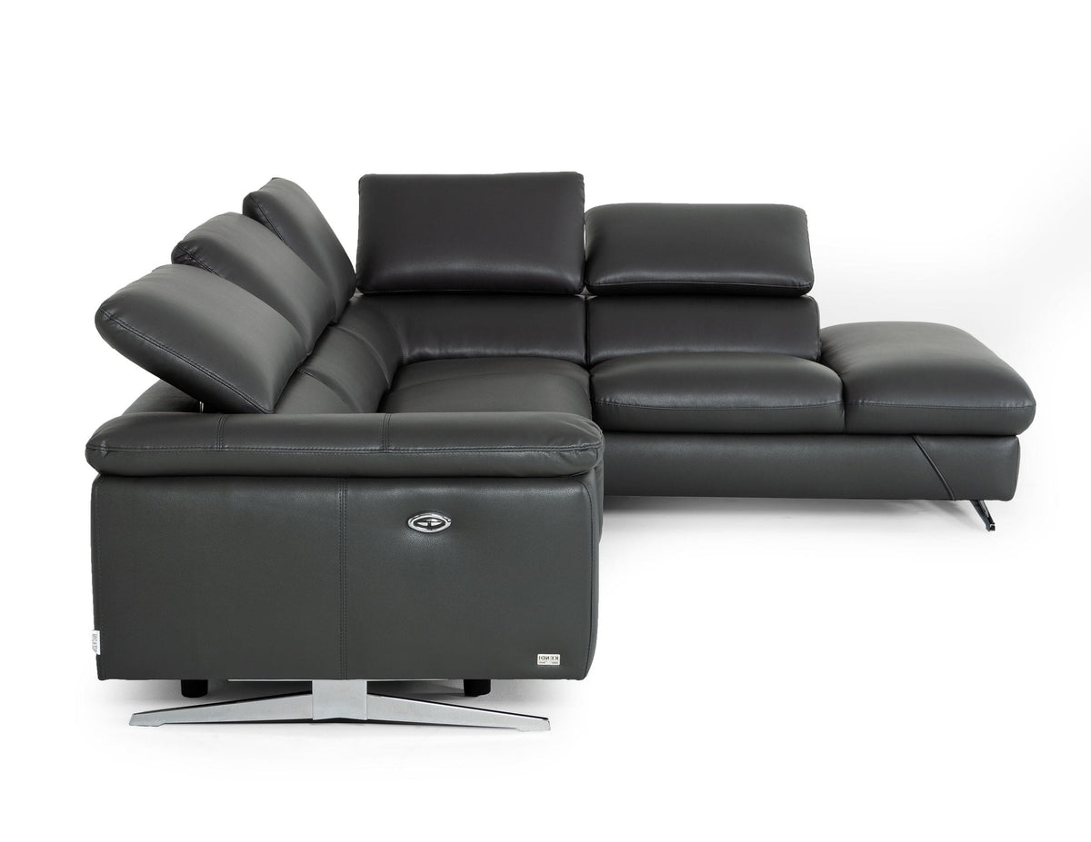 Divani Casa Maine - Modern Dark Grey Eco-Leather Right Facing Sectional Sofa with Recliner
