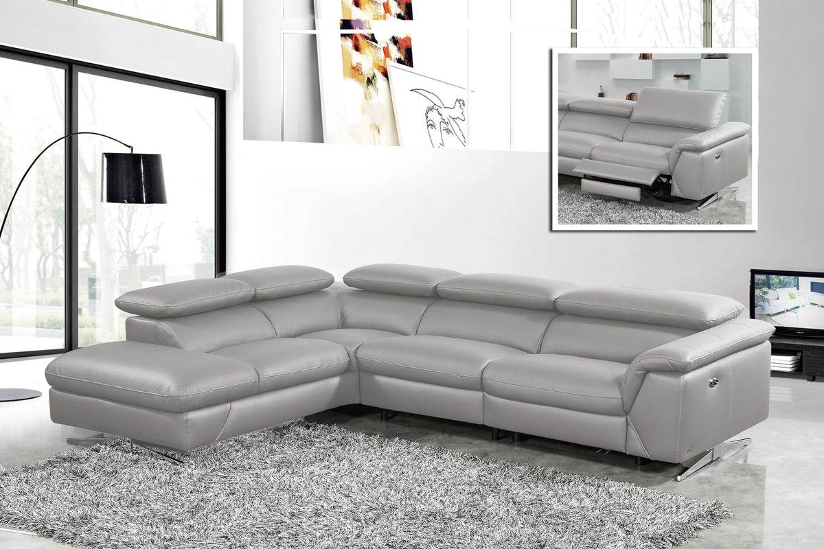 Divani Casa Maine - Modern Medium Grey Eco-Leather Left Facing Sectional Sofa with Recliner