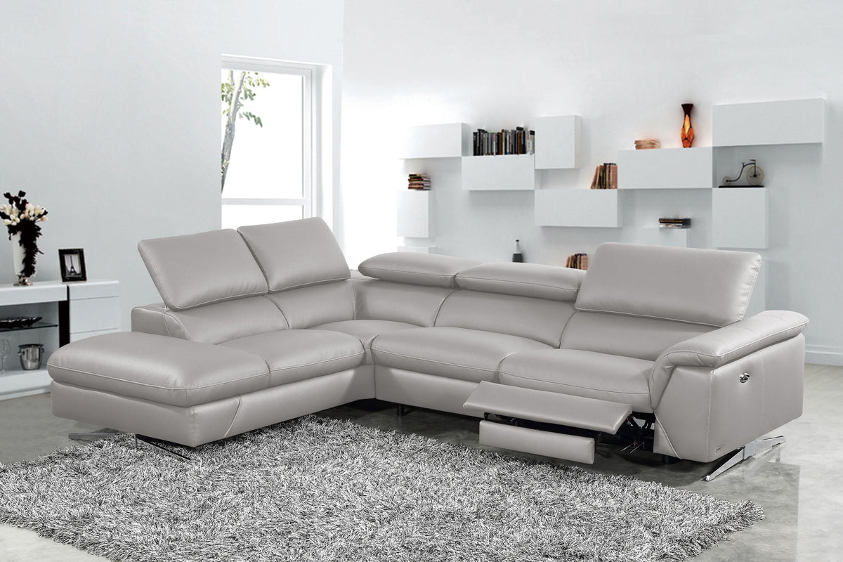 Divani Casa Maine - Modern Medium Grey Eco-Leather Left Facing Sectional Sofa with Recliner