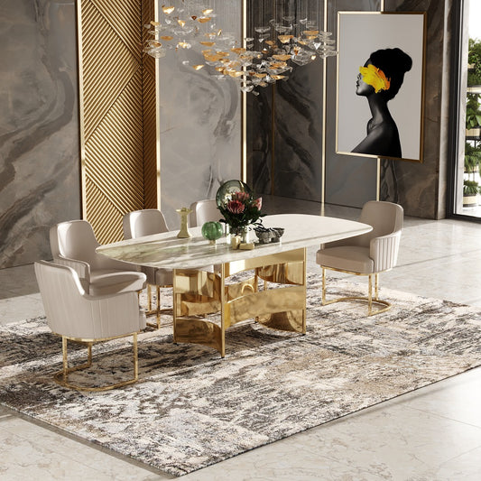 Modrest Marmot - White Marble and Champagne Gold Dining Table