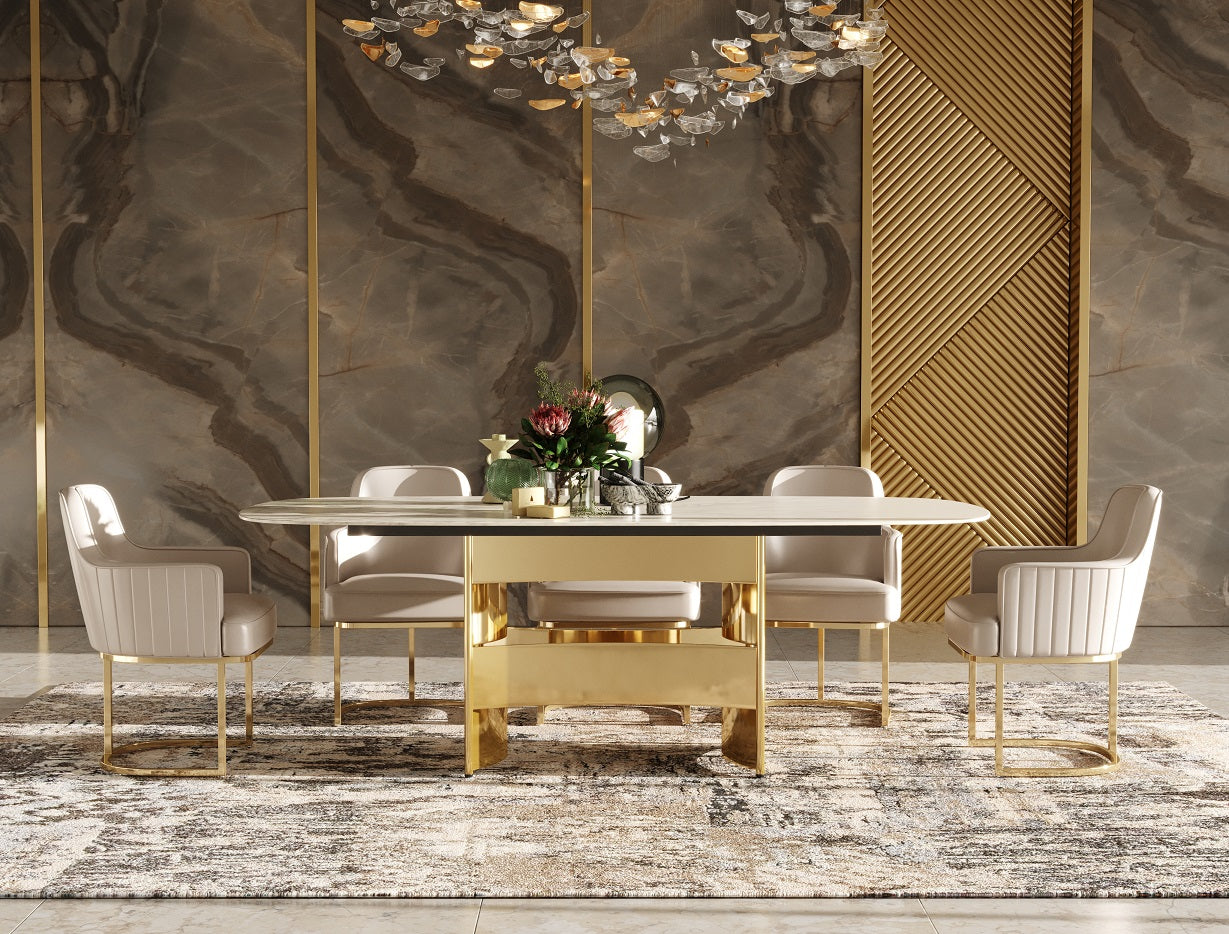 Modrest Marmot - White Marble and Champagne Gold Dining Table