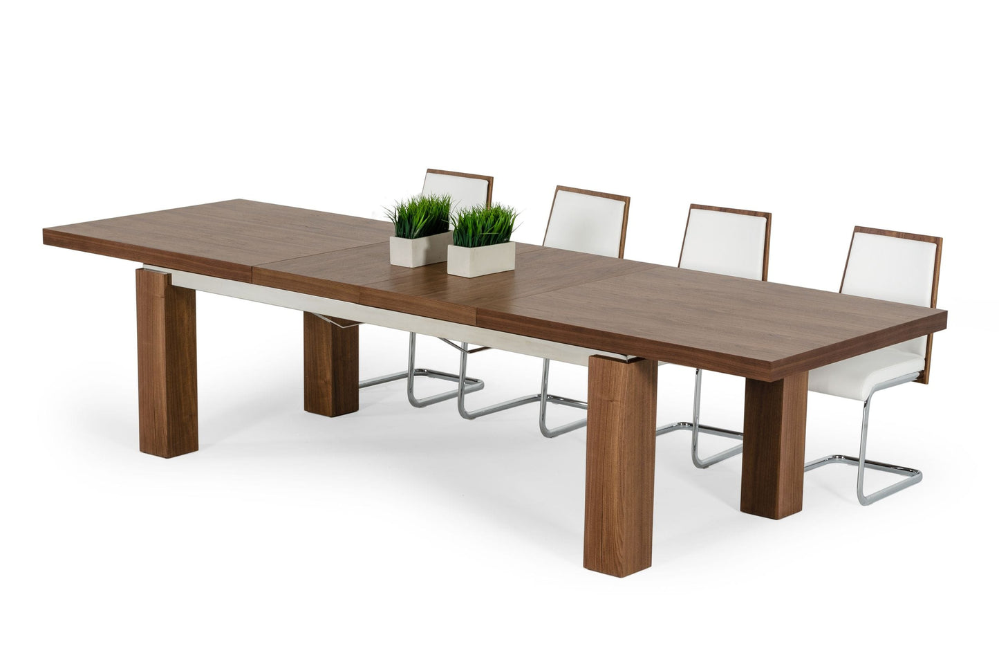 Modrest Maxi - Modern Walnut & Stainless Steel Dining Table