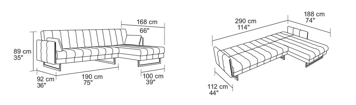 Divani Casa Lennox - Modern Grey Fabric Right Facing Sectional Sofa Bed