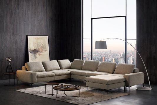 Divani Casa Cascade - Modern Beige Fabric U Shaped Sectional Sofa