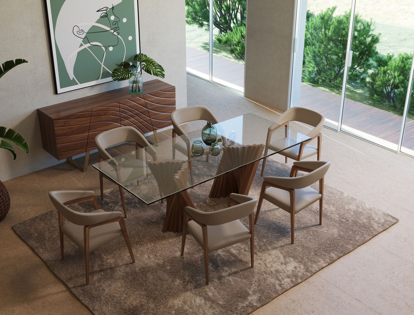 Modrest Corbin Modern Walnut & Glass Dining Table