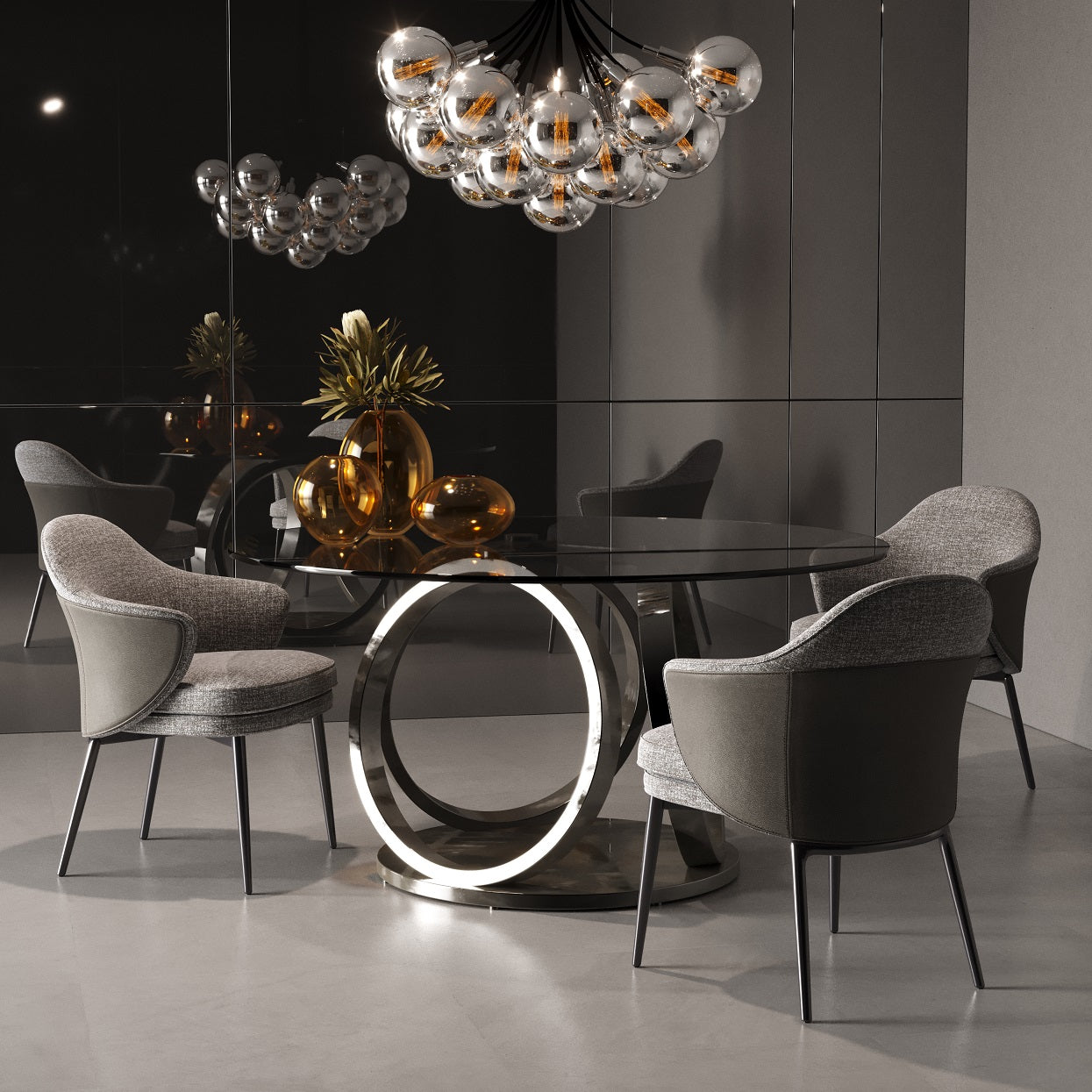 Modrest Enid - Modern Smoked Glass & Black Stainless Steel Round Dining Table