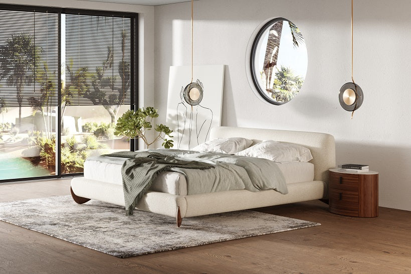 Modrest Fleury - Contemporary Cream Fabric and Walnut Bed
