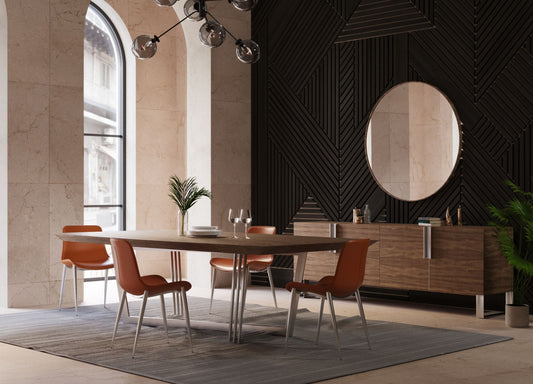 Modrest Gilroy - Modern Walnut & Stainless Steel Dining Table