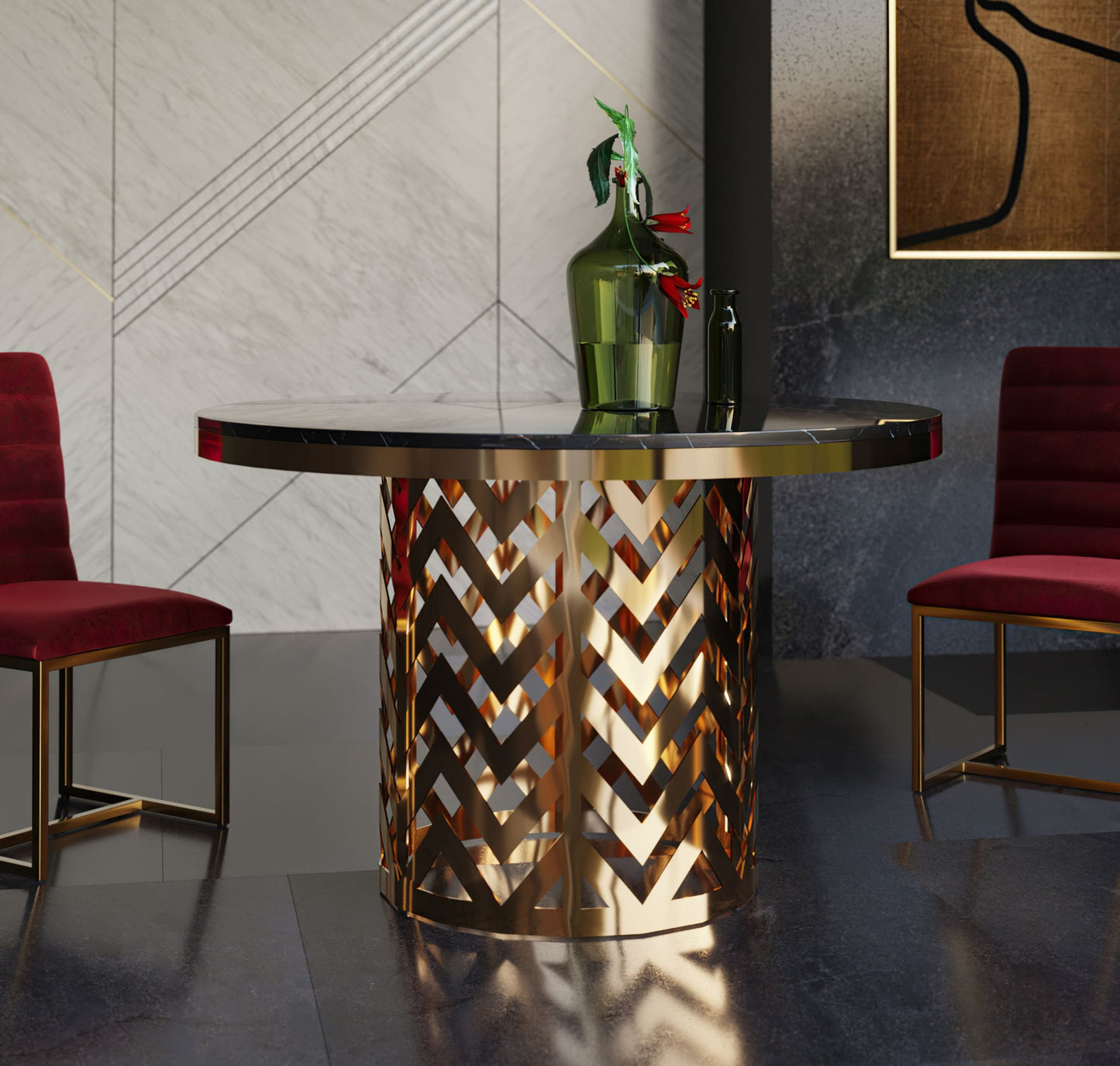 Modrest Kowal - Glam Black Marble Dining Table