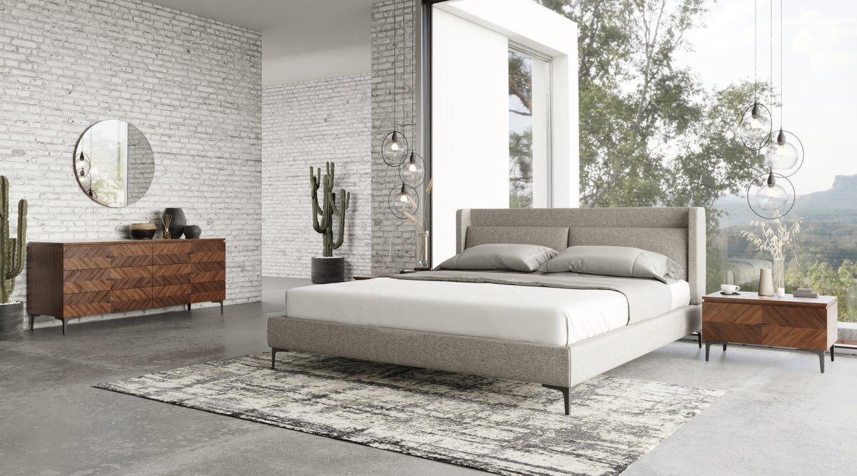 Modrest Paula - Mid-Century Grey Upholstered Bed