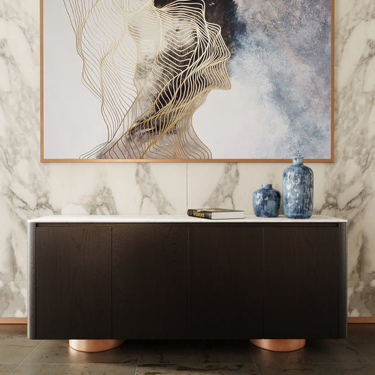 Modrest Peak - Modern White Ceramic/Black Oak/Rosegold Buffet