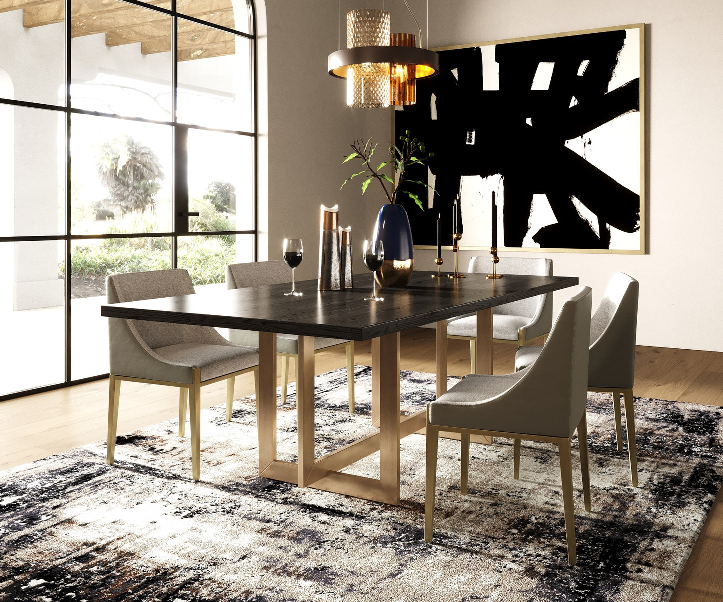 Modrest Pike - Modern Black Ash & Brass Dining Table