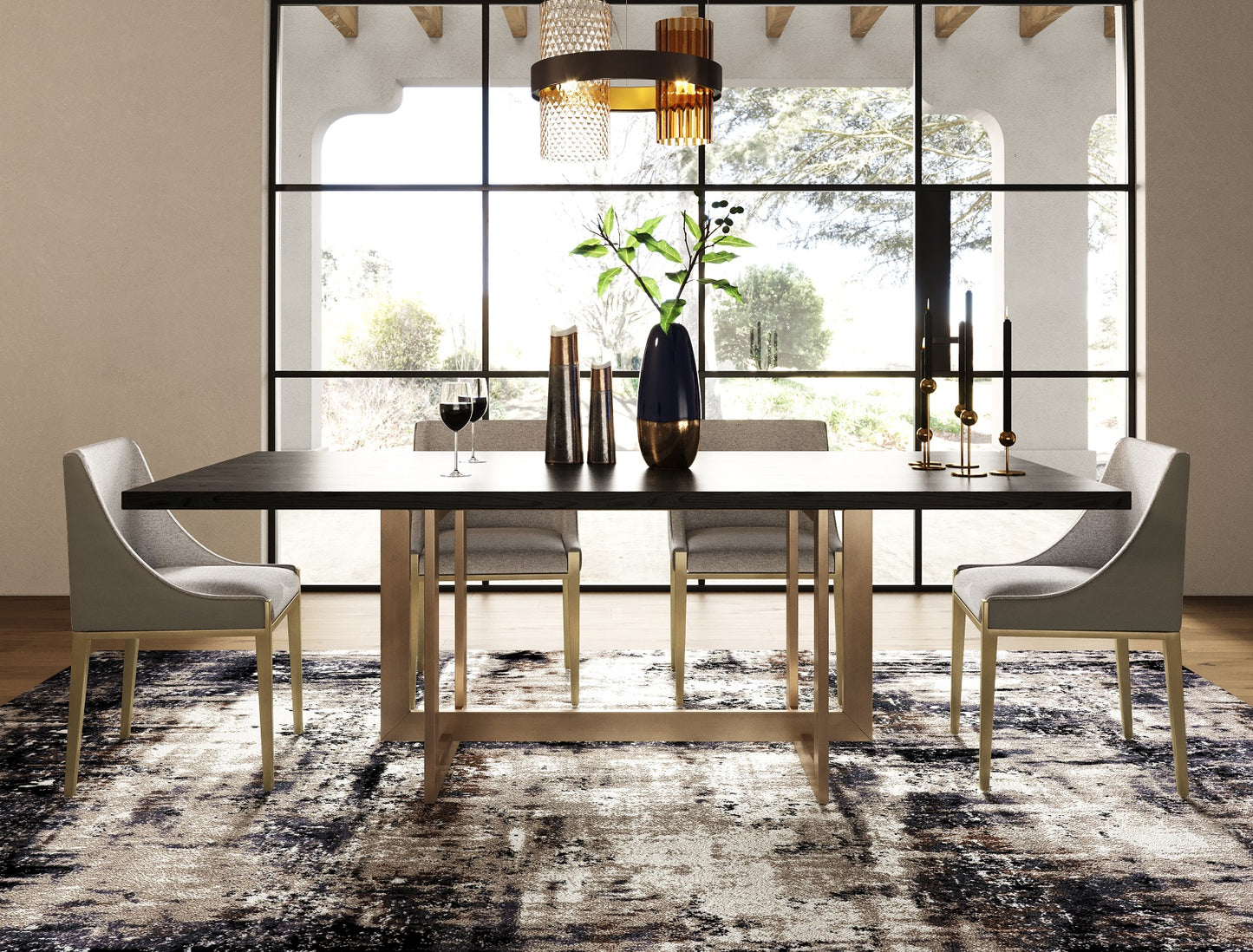 Modrest Pike - Modern Black Ash & Brass Dining Table