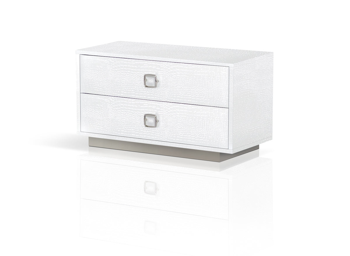 A&X Victoria Modern White Crocodile Nightstand