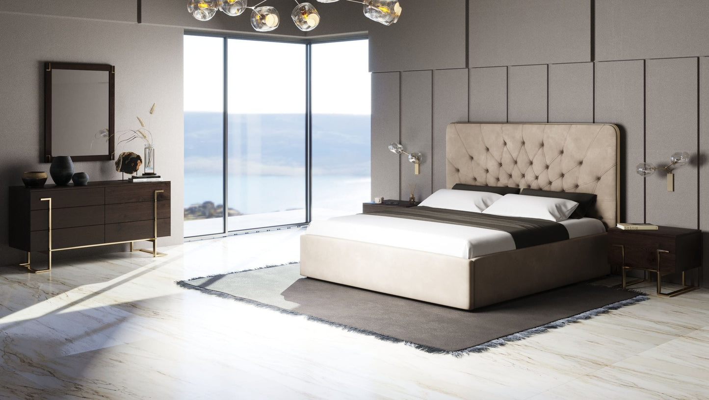 Modrest Moontide - Glam Beige Velvet and Brushed Brass Bed