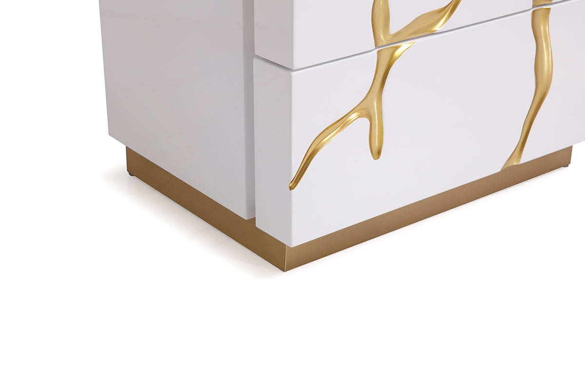 Modrest Aspen Modern Wide White & Gold Nightstand