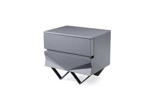 Modrest Duke Modern Grey & Black Gun Chrome Nightstand