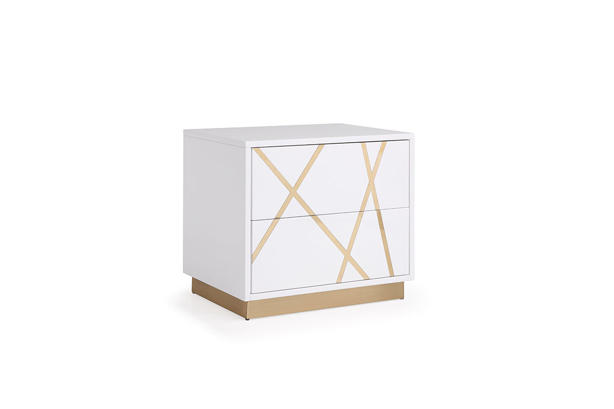 Modrest Nixa Modern Wide White and Gold Nightstand