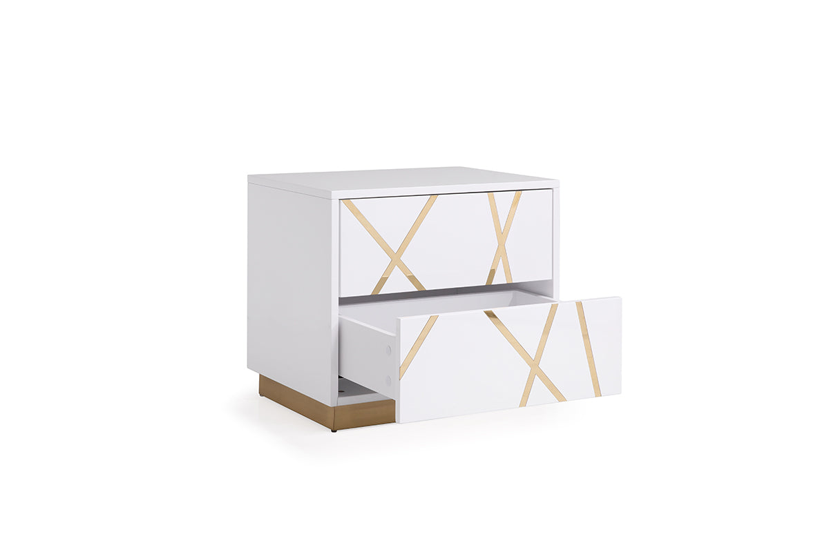 Modrest Nixa Modern Wide White and Gold Nightstand