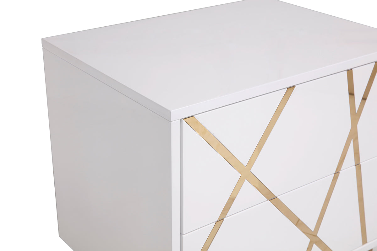 Modrest Nixa Modern Wide White and Gold Nightstand