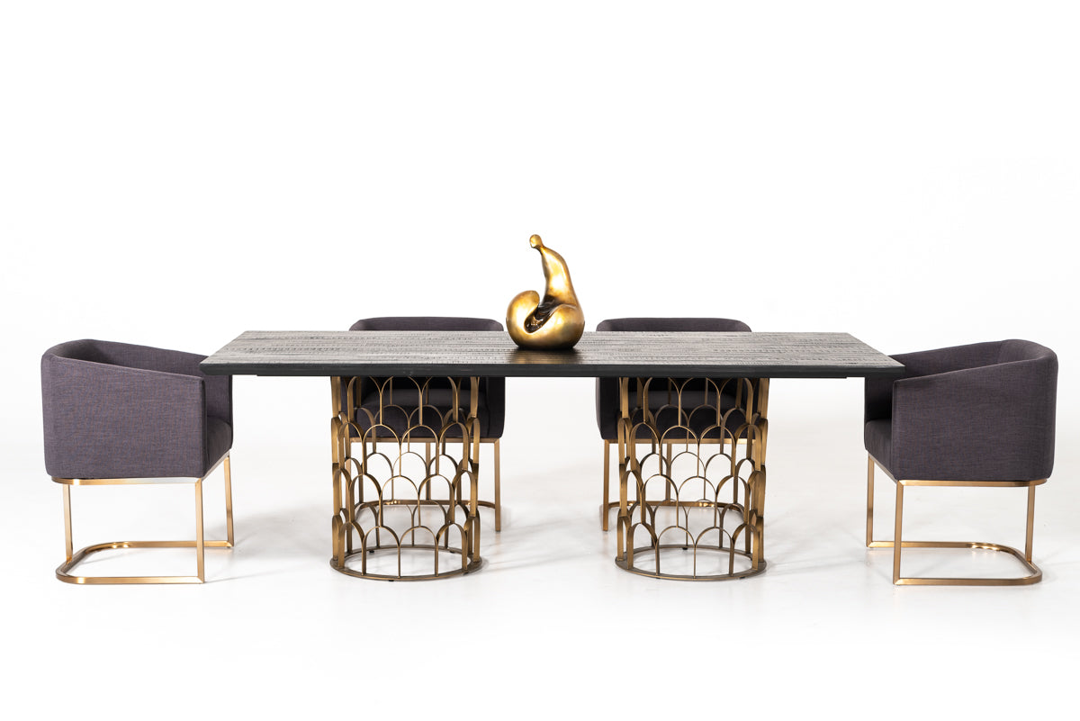 Modrest Natalie Modern Black Acacia & Antique Brass Dining Table