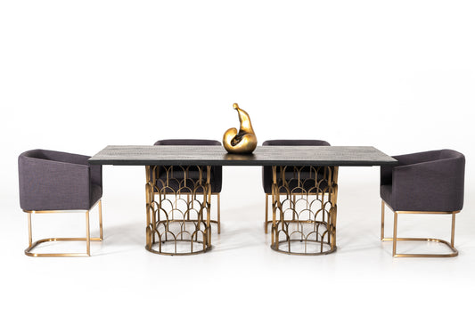 Modrest Natalie Modern Black Acacia & Antique Brass Dining Table